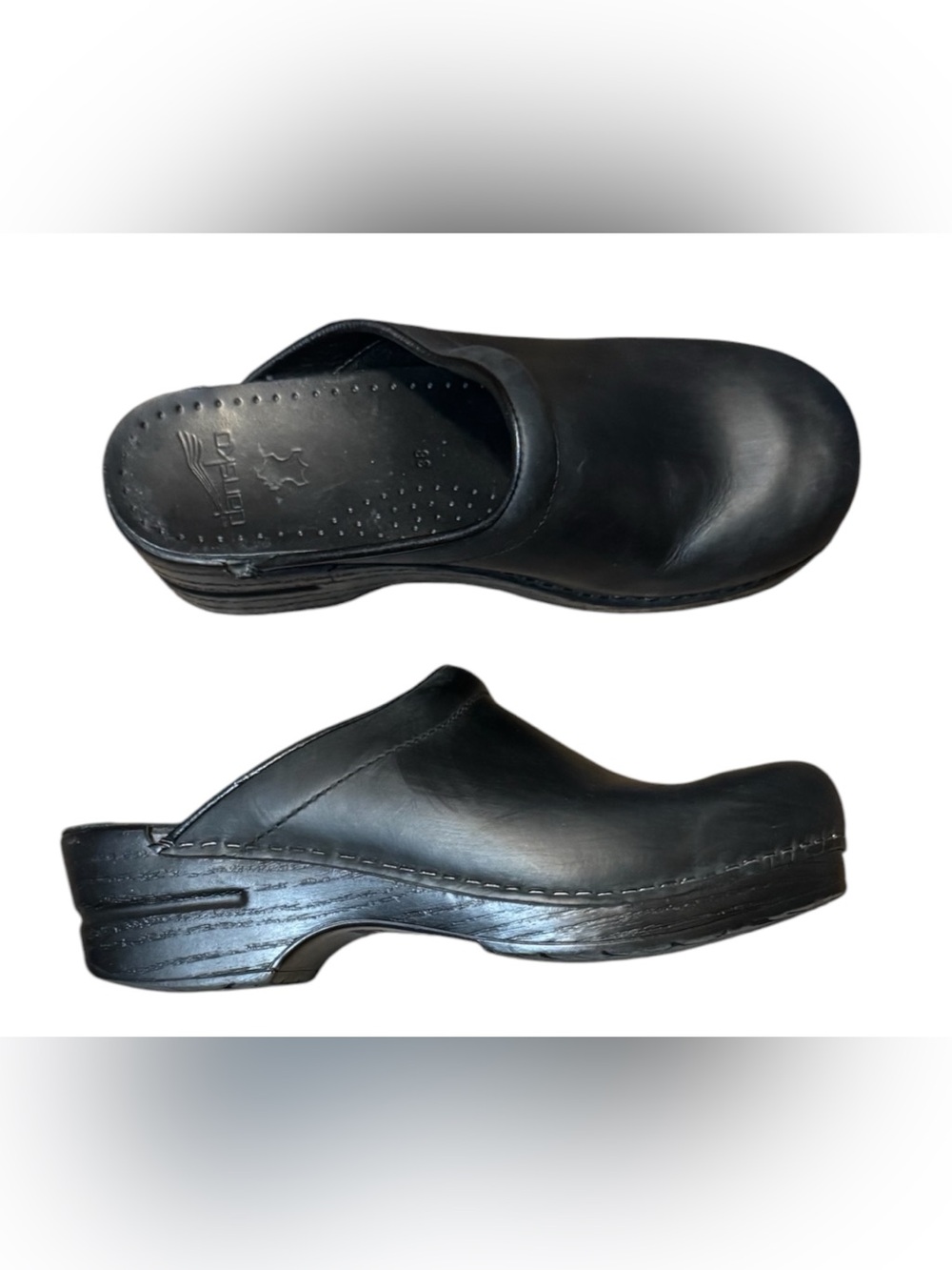 Dansko Black Leather Slip-On Clog Mules Size 38 Unisex Non Slip